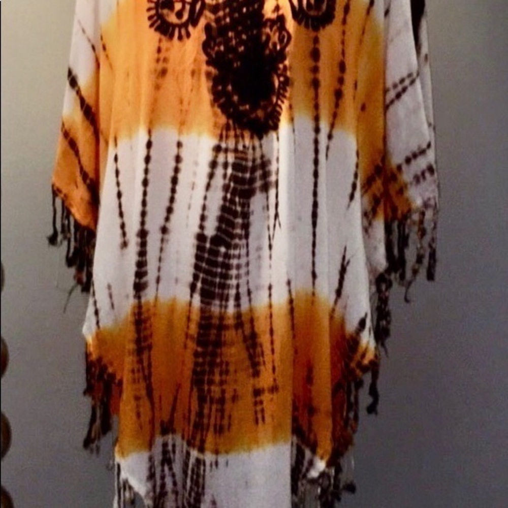 NEW orange/brown‎ tie-dye beach  fringed coverup - Picture 3 of 7